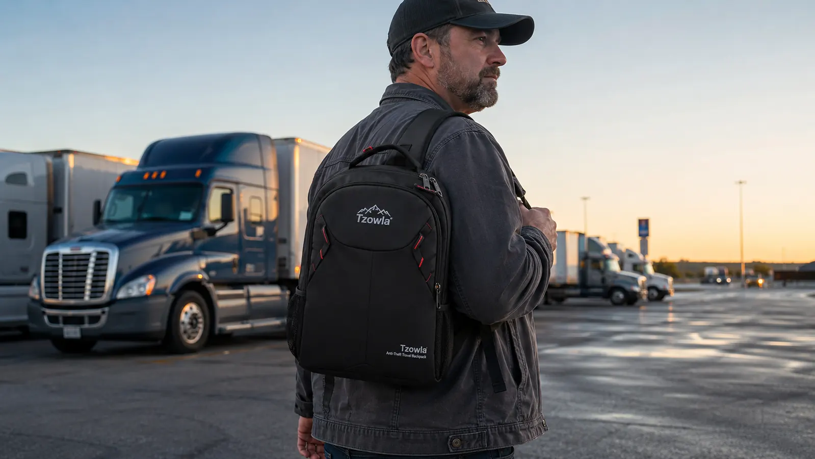 Hand demonstrating the hidden back panel zipper on a Tzowla anti-theft backpack
